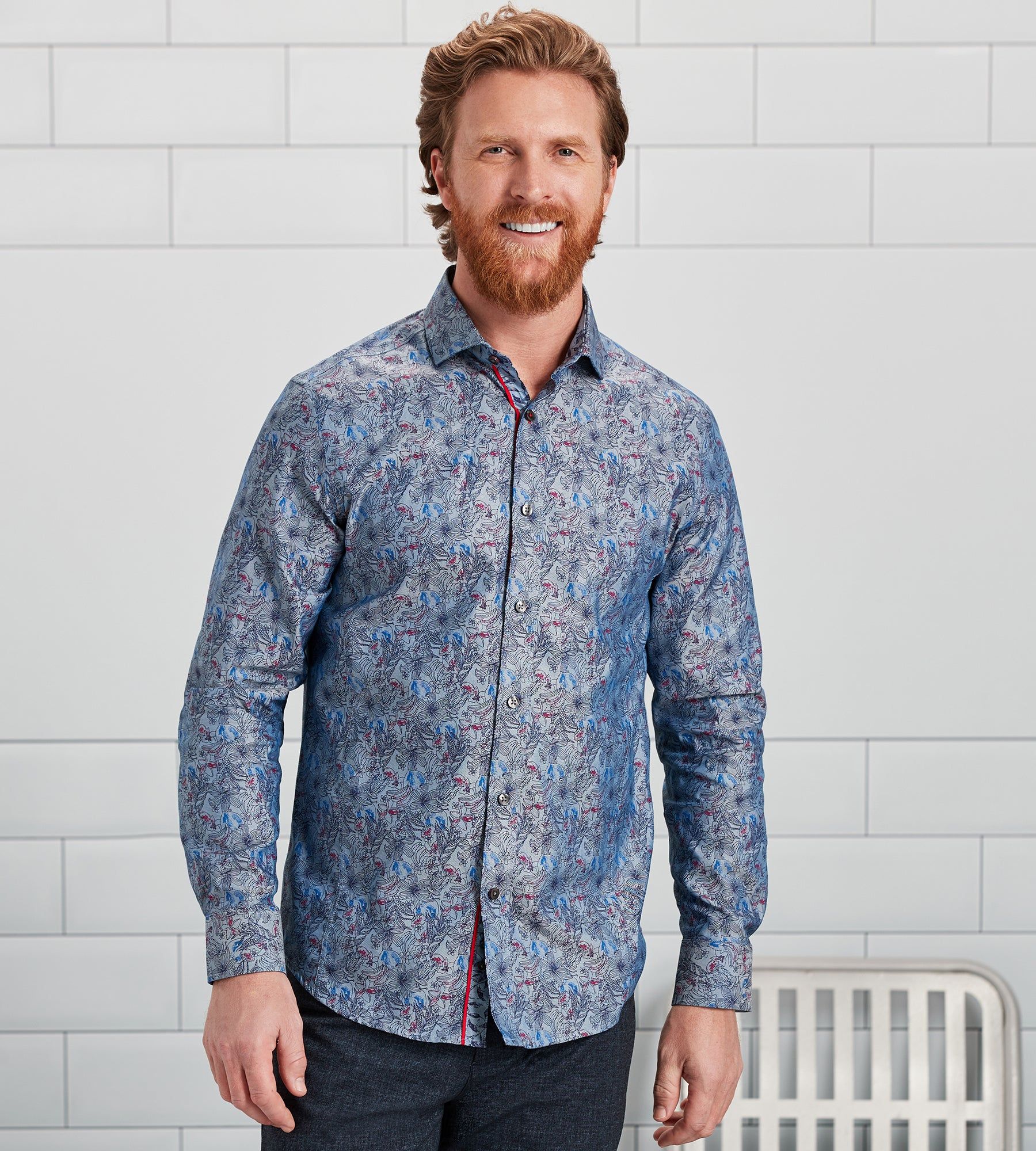 Modern Fit Long Sleeve Floral Print Sport Shirt sold by Tip Top