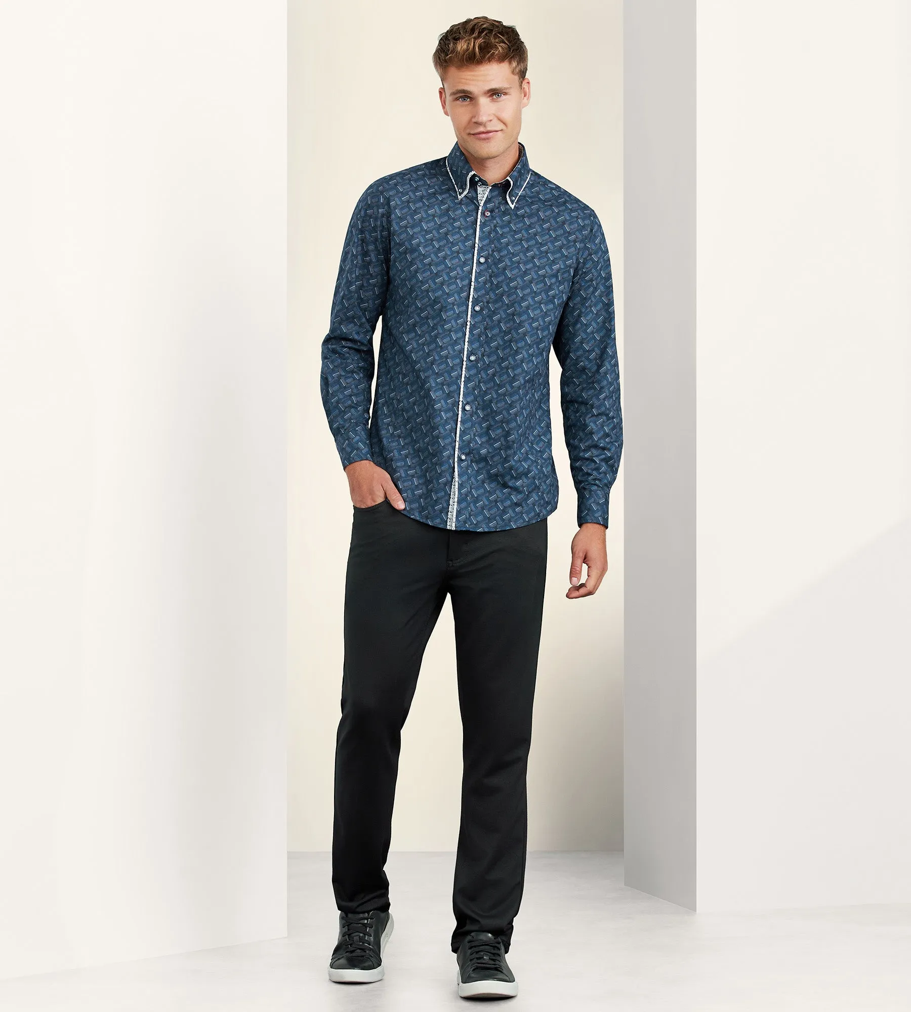 Modern Fit Long Sleeve Double-Collar Geo Print Sport Shirt sold by Tip Top product image thumbnail 5