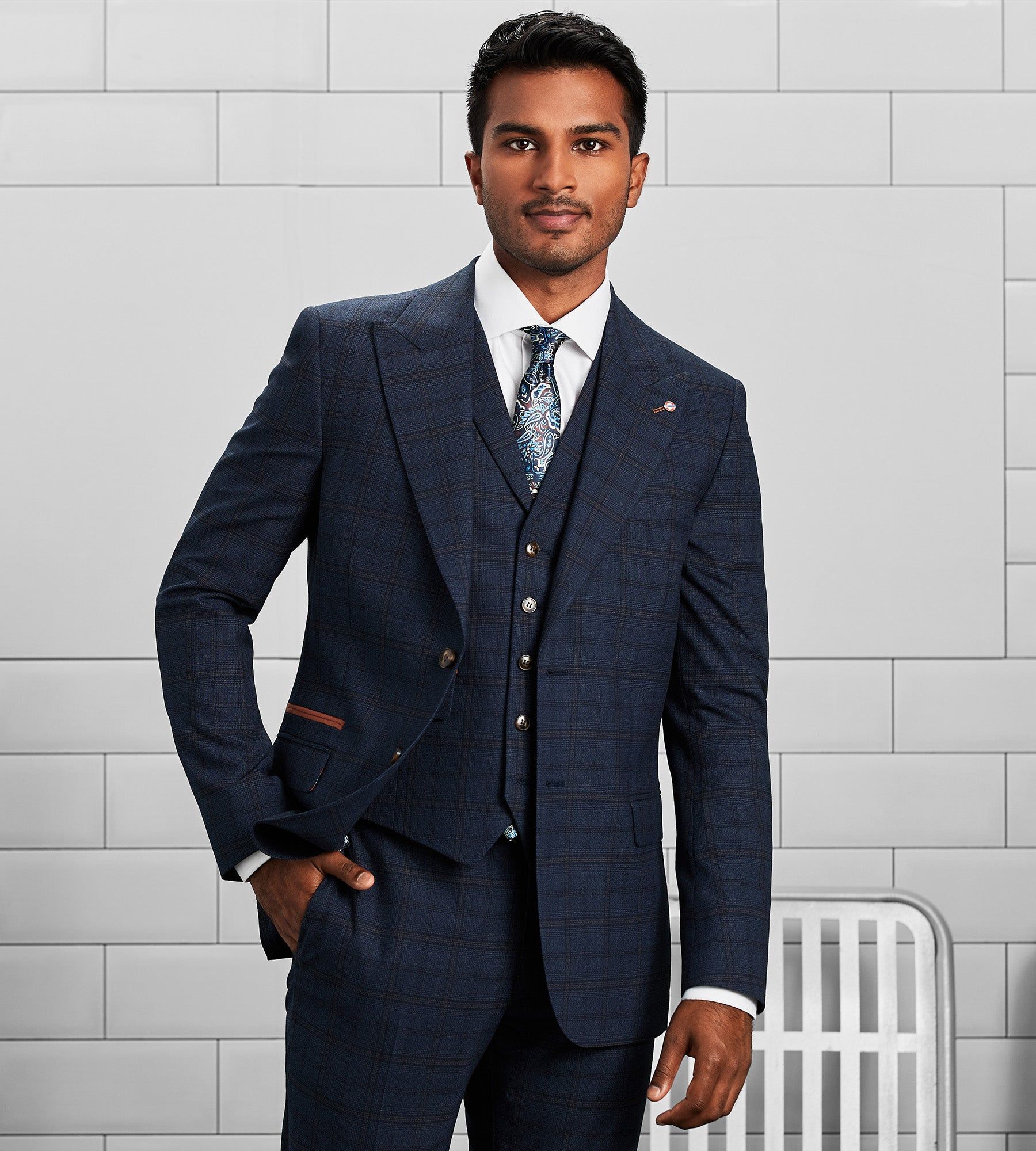 Slim Fit Check Peak Lapel Suit Separate Vest sold by Tip Top product image thumbnail 4