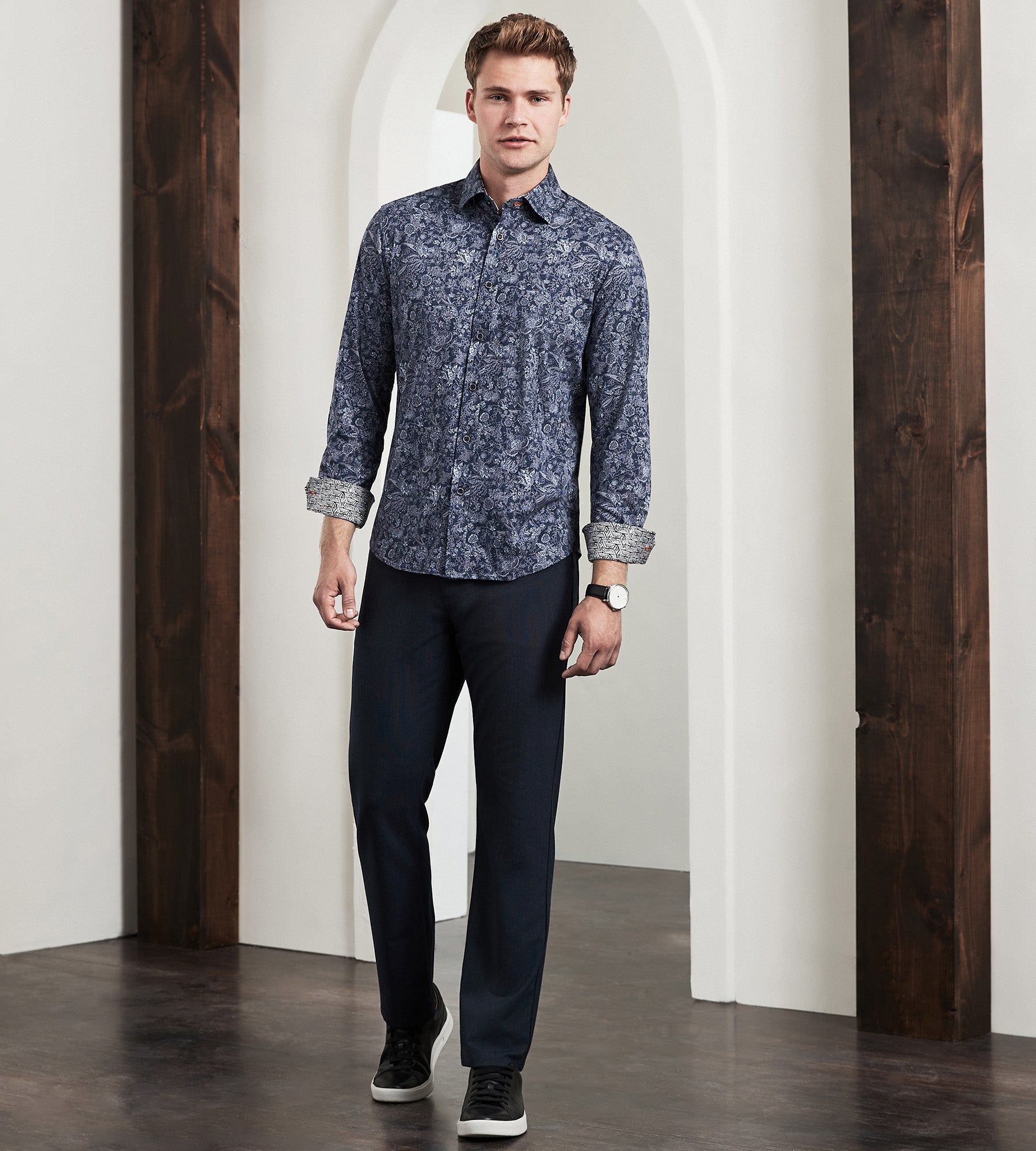 Modern Fit Long Sleeve 360° Stretch Floral Print Sport Shirt sold by Tip Top product image thumbnail 4