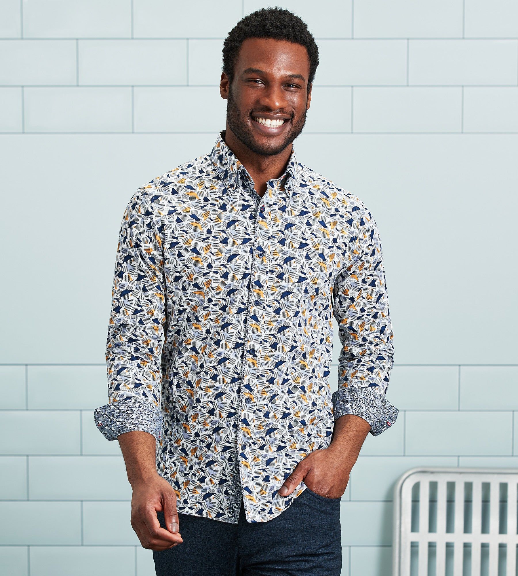 Modern Fit Long Sleeve Double-Collar Printed Sport Shirt sold by Tip Top