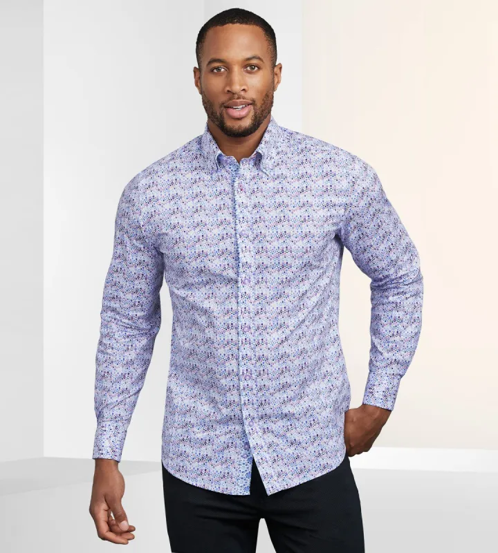 Modern Fit Long Sleeve Double-Collar Water Colour Print Sport Shirt sold by Tip Top