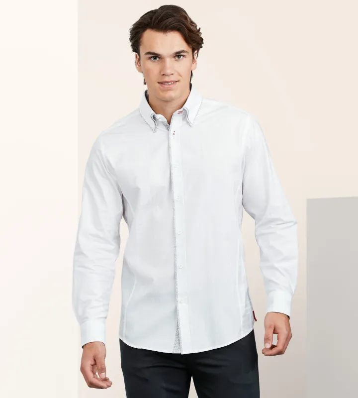 Modern Fit Long Sleeve Double-Collar Jacquard Sport Shirt sold by Tip Top