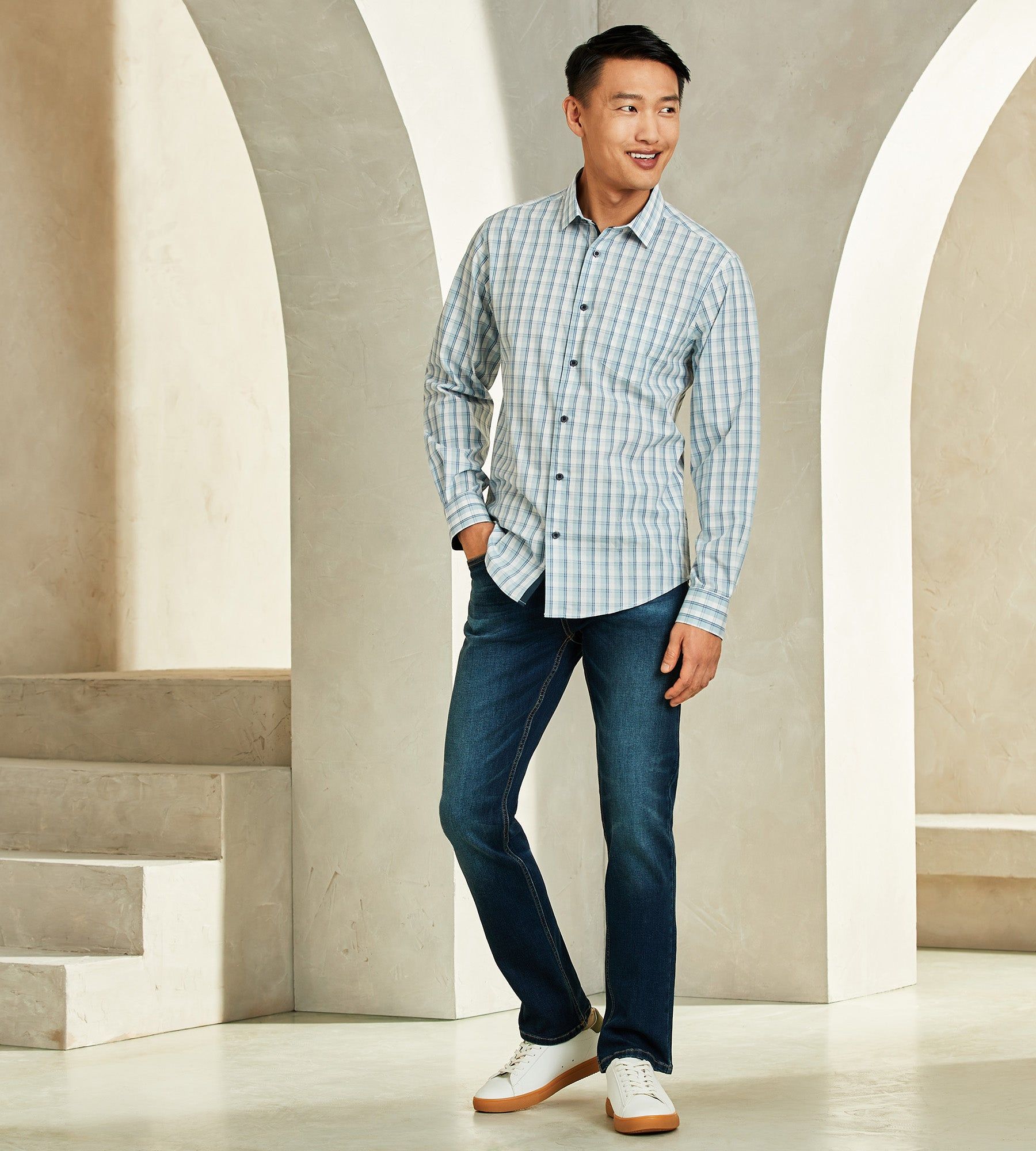 Modern Fit Long-Sleeve Plaid One-Pocket Sport Shirt sold by Tip Top product image thumbnail 3