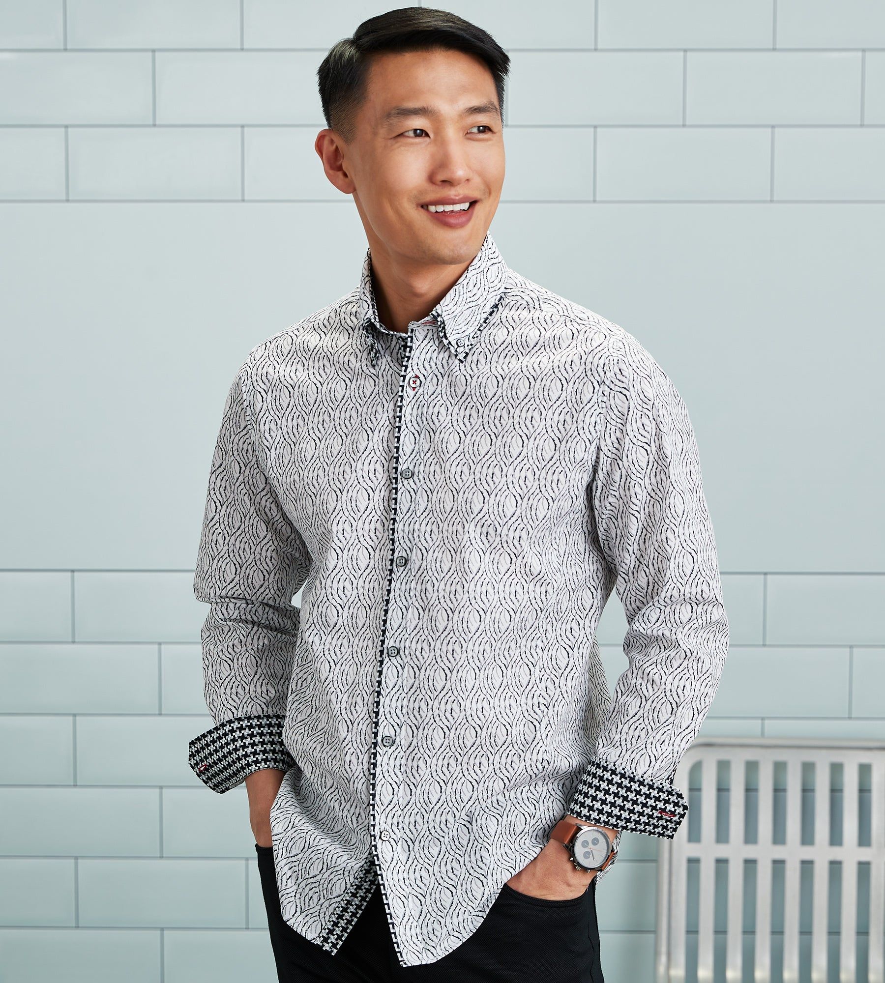 Modern Fit Long Sleeve Double-Collar Printed Sport Shirt sold by Tip Top