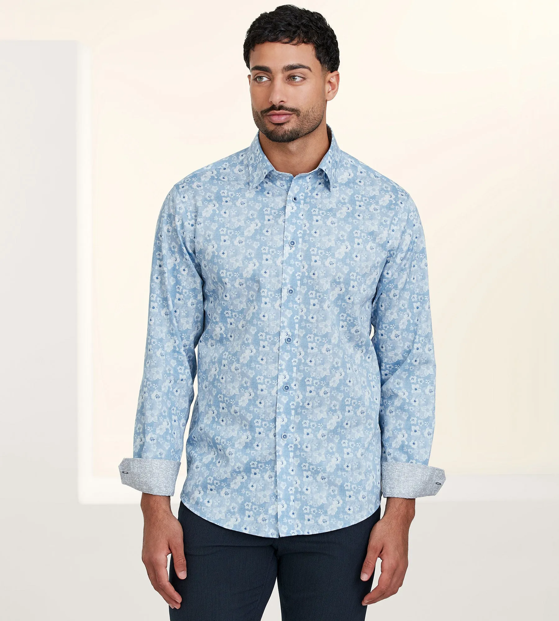 Modern Fit Non-Iron Long Sleeve Floral Pattern Sport Shirt sold by Tip Top