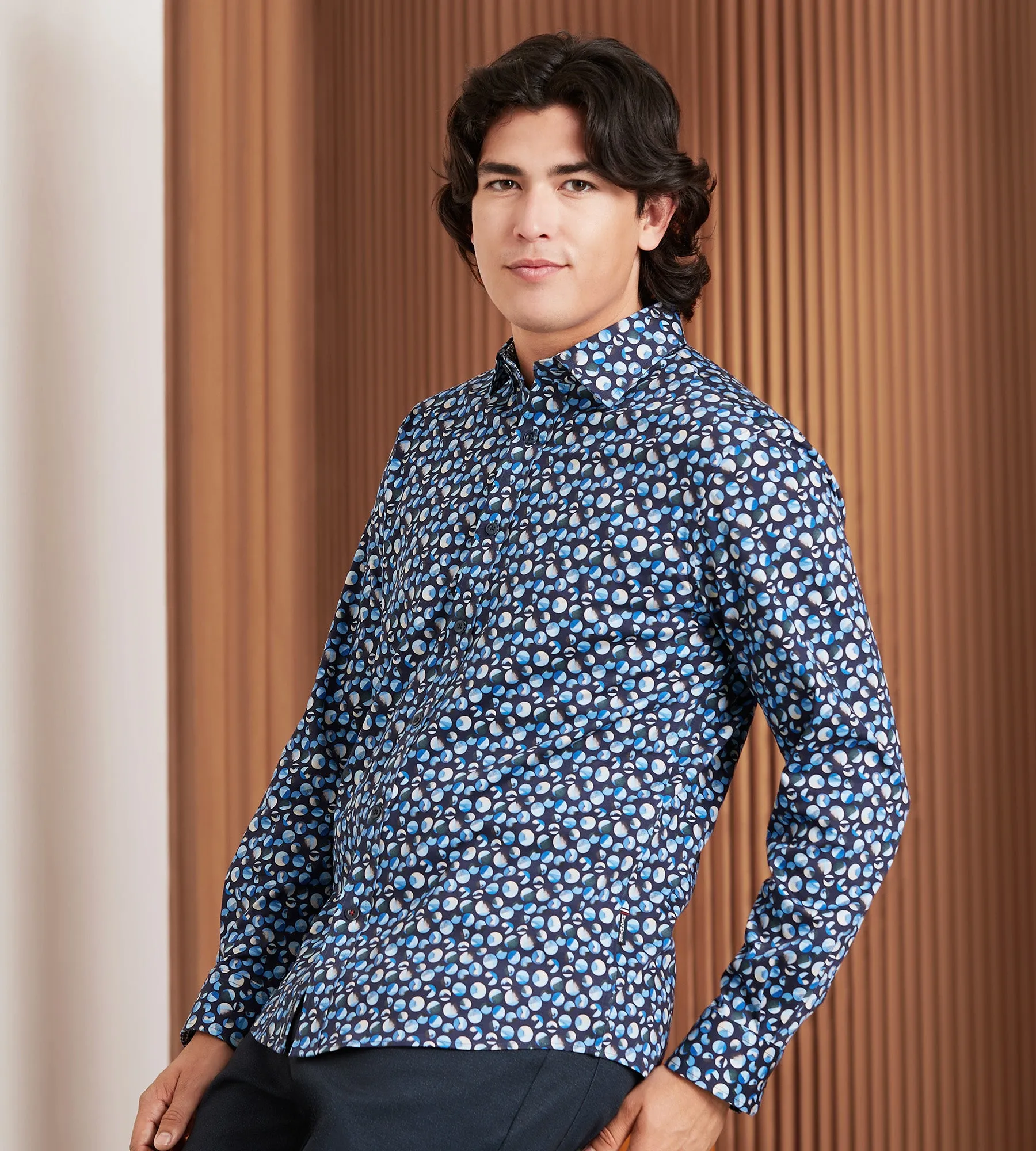 Modern Fit 360 Stretch Long Sleeve Geo Printed Sport Shirt sold by Tip Top