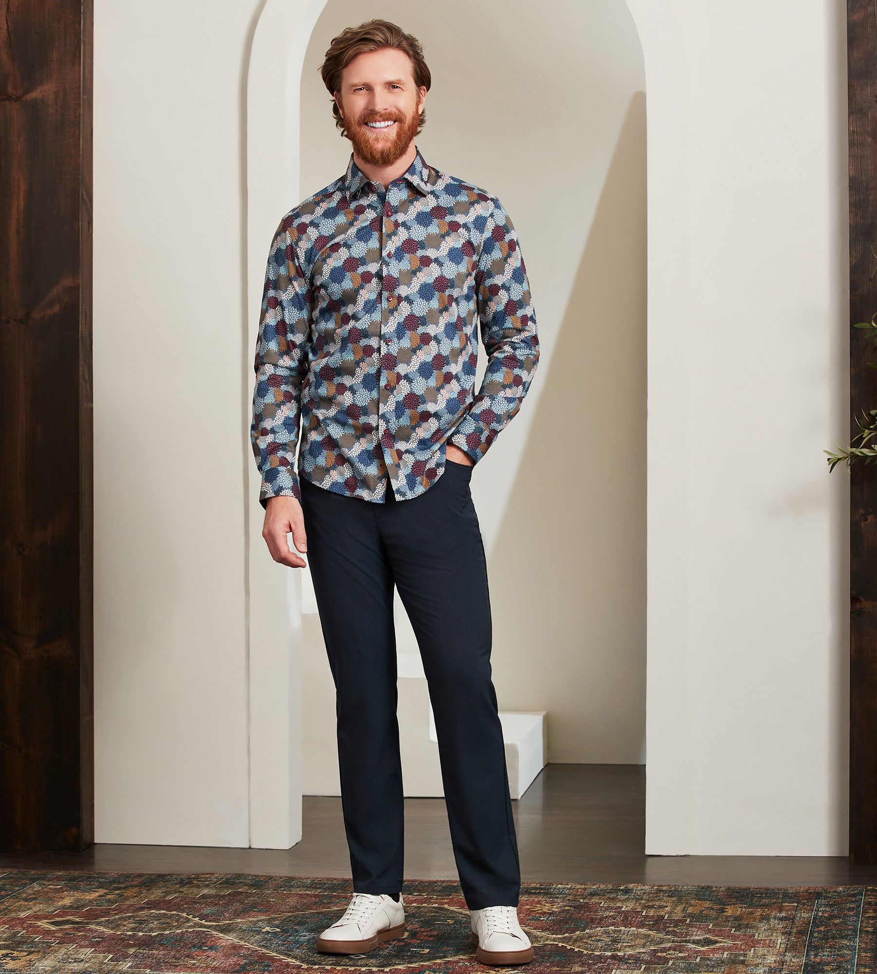 Modern Fit Long Sleeve 360° Stretch Floral Print Sport Shirt sold by Tip Top product image thumbnail 3