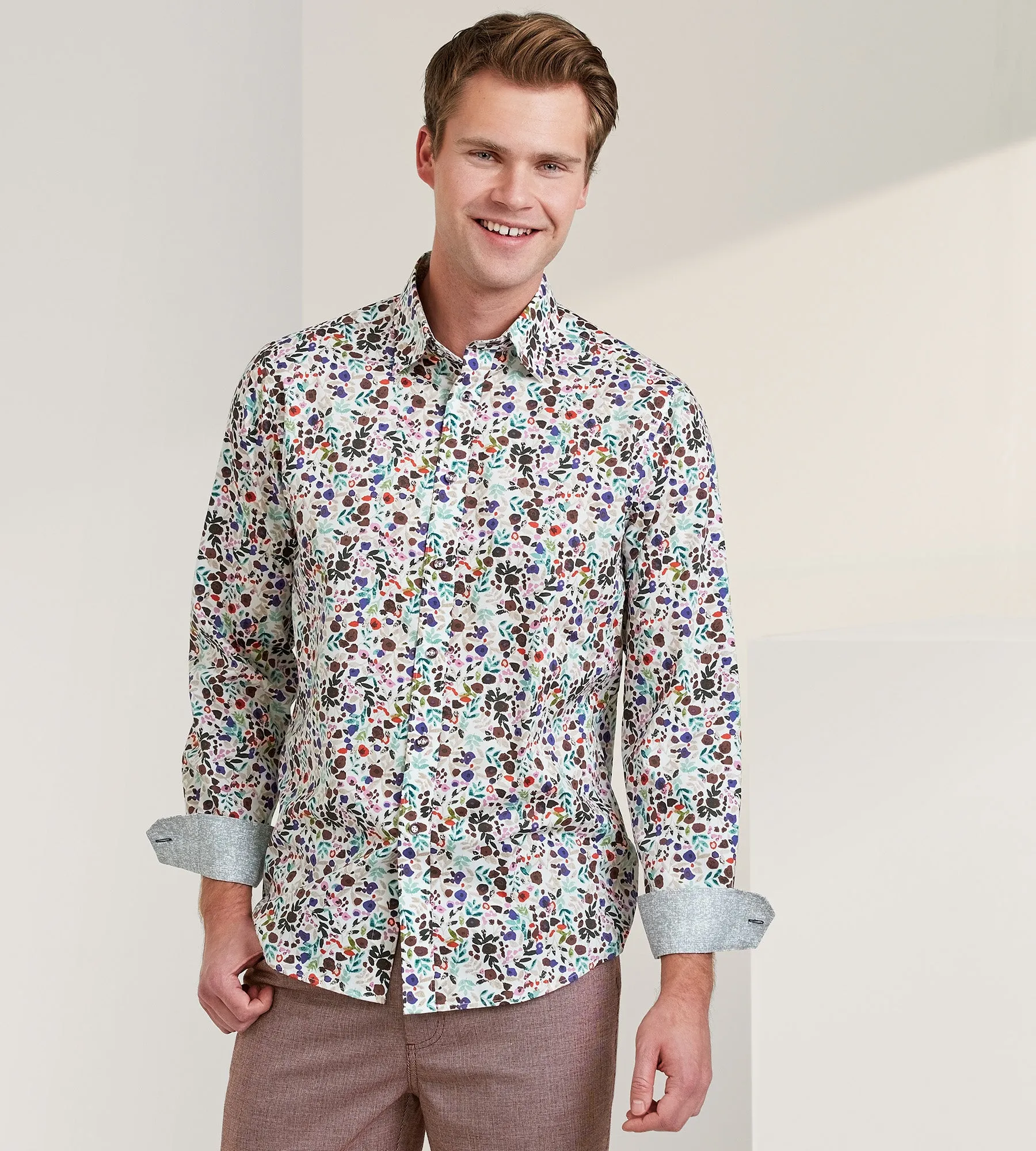 Modern Fit Non-Iron Long Sleeve Floral Pattern Sport Shirt sold by Tip Top