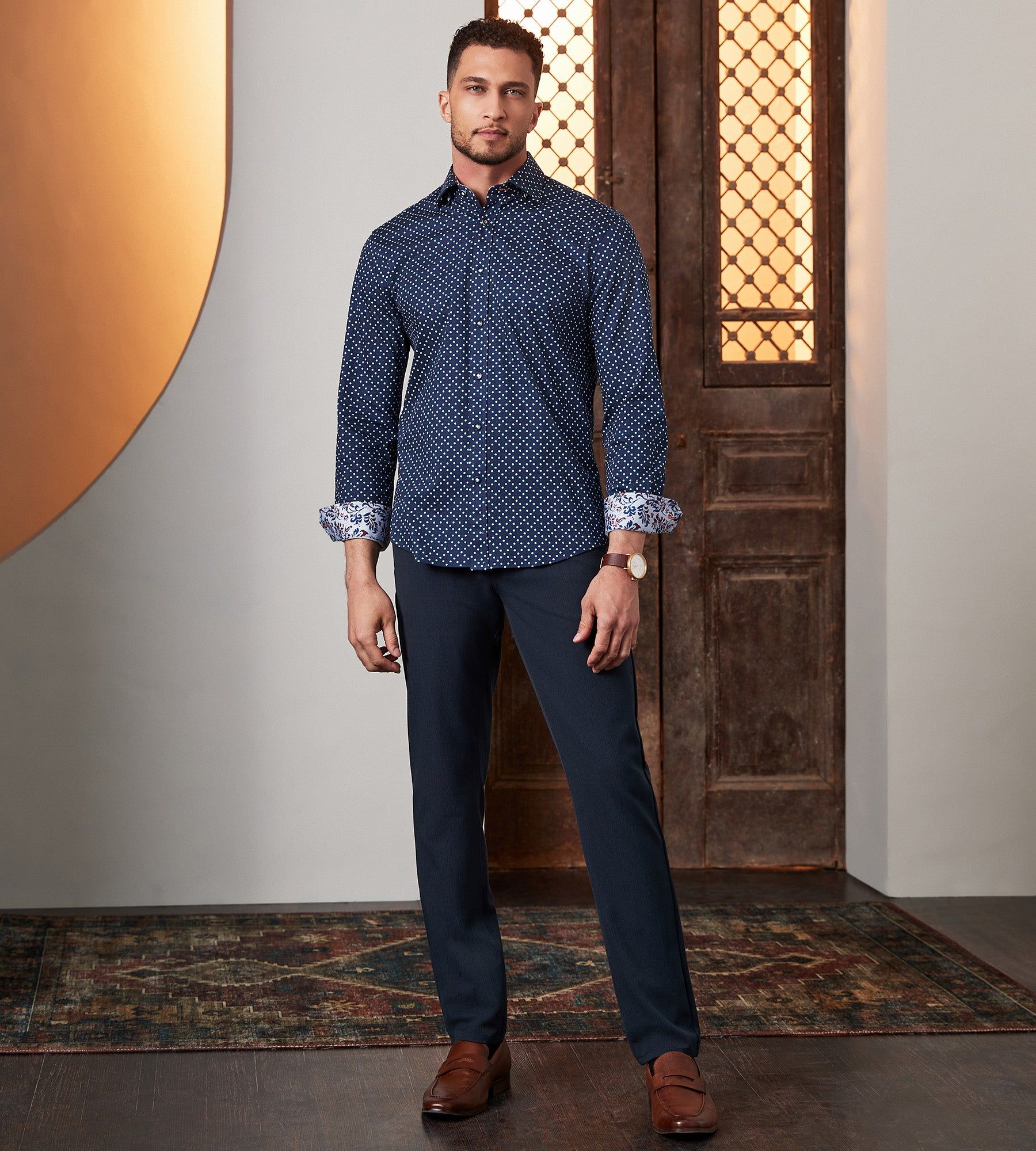 Modern Fit Long Sleeve 360° Stretch Dot Print Sport Shirt sold by Tip Top product image thumbnail 5
