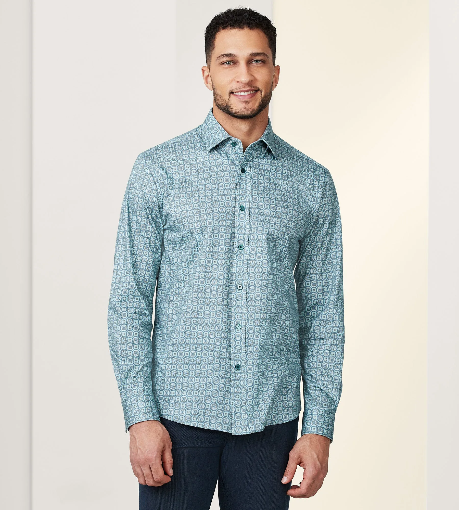 Modern Fit 360° Stretch Long Sleeve Printed Sport Shirt sold by Tip Top