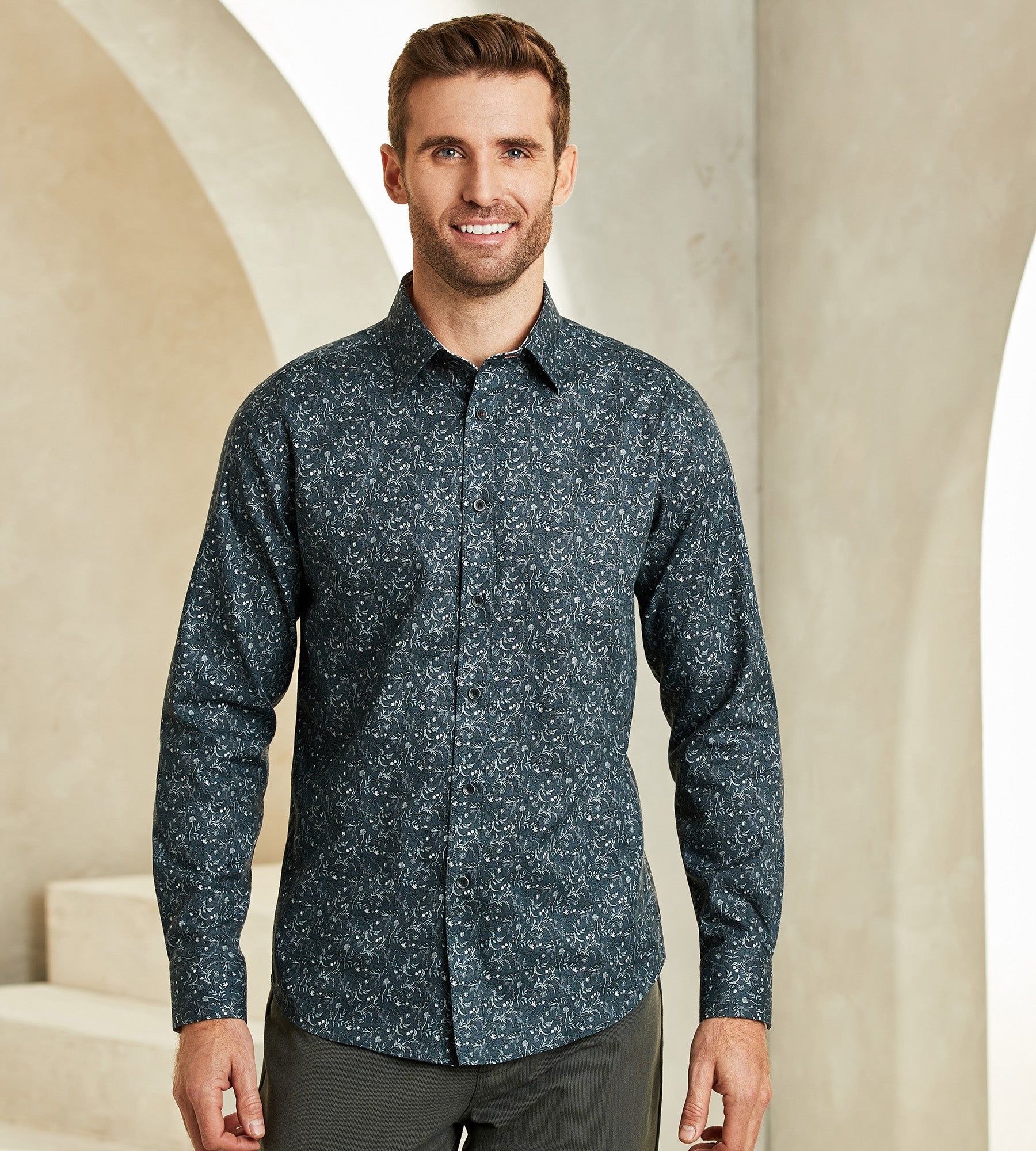 Modern Fit Non-Iron Floral Print Long-Sleeve Sport Shirt sold by Tip Top