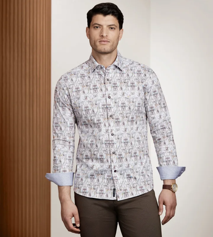 Modern Fit 360 Stretch Long Sleeve Paisley Printed Sport Shirt sold by Tip Top