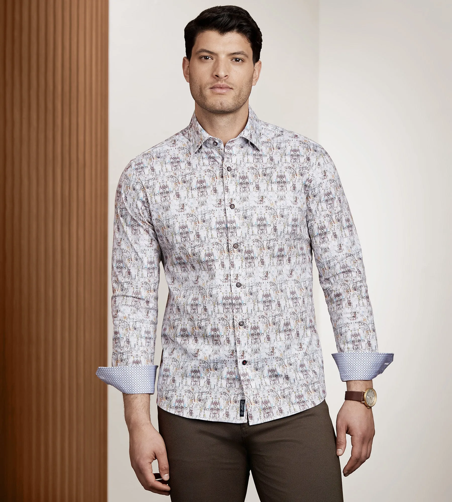 Modern Fit 360 Stretch Long Sleeve Paisley Printed Sport Shirt sold by Tip Top
