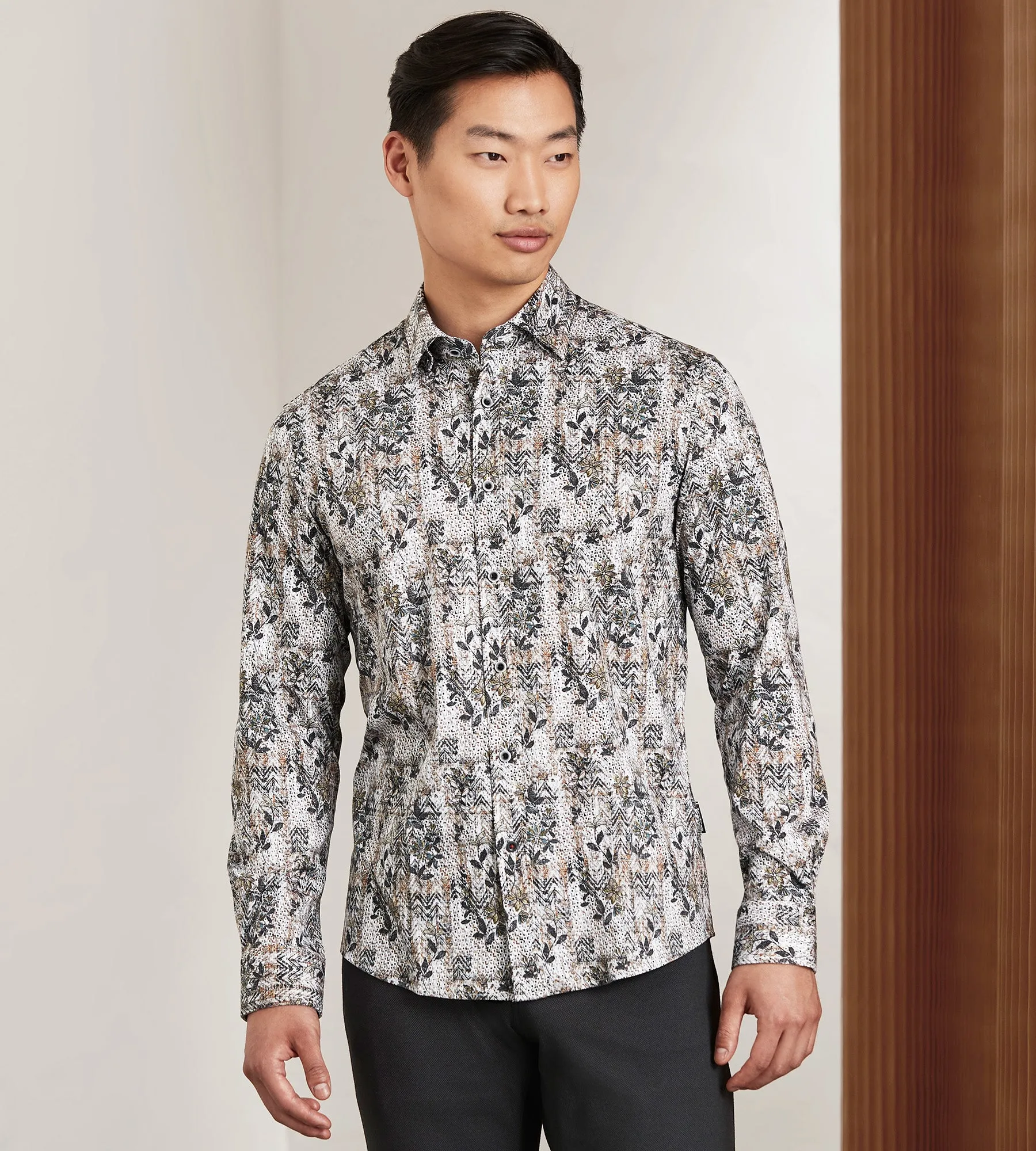 Modern Fit 360 Stretch Long Sleeve Floral Printed Sport Shirt sold by Tip Top
