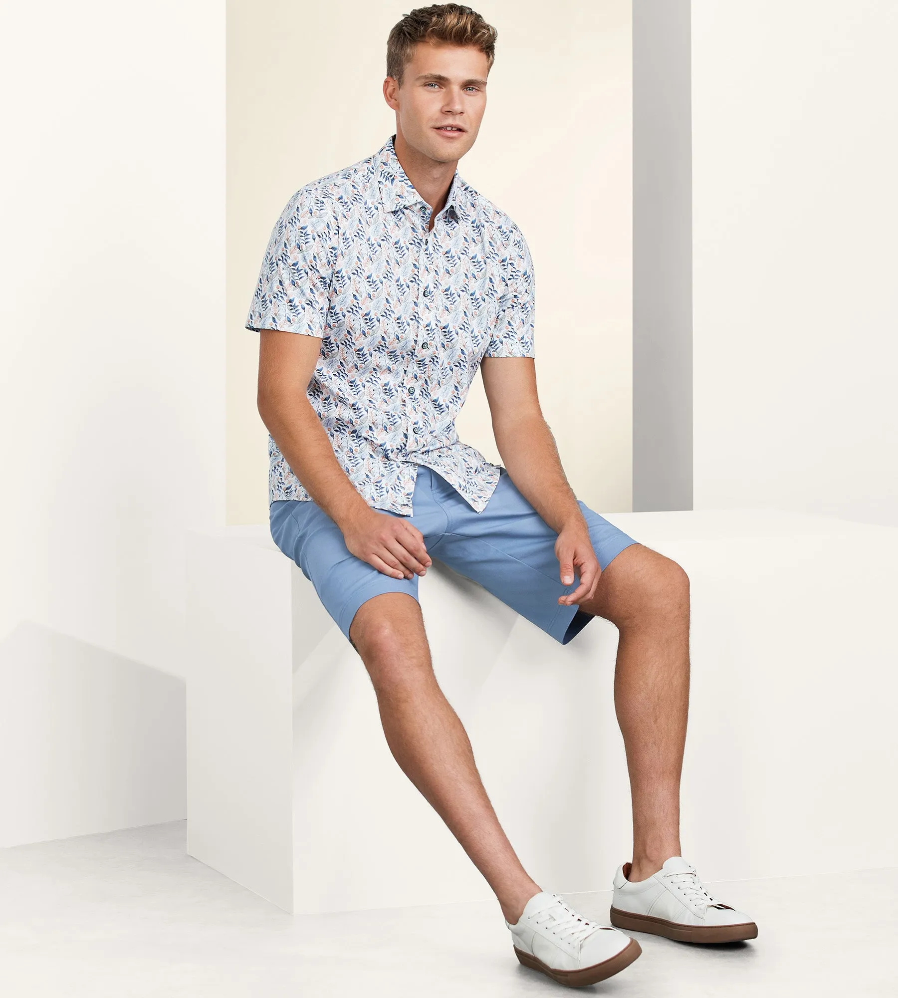 Modern Fit 360° Stretch Short Sleeve Leaf Print Sport Shirt sold by Tip Top product image thumbnail 3