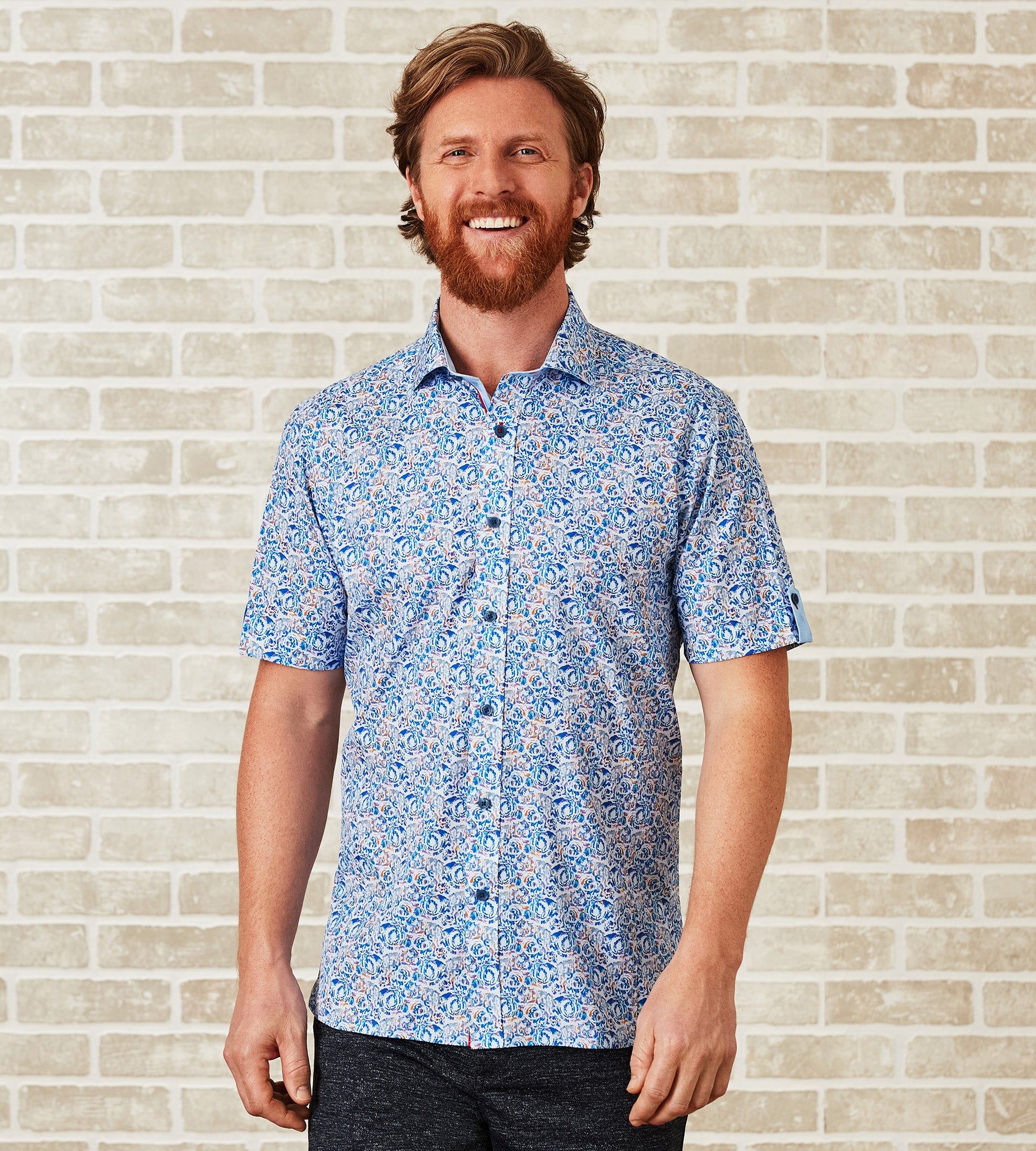 Modern Fit Short-Sleeve Water Colour Printed Sport Shirt sold by Tip Top