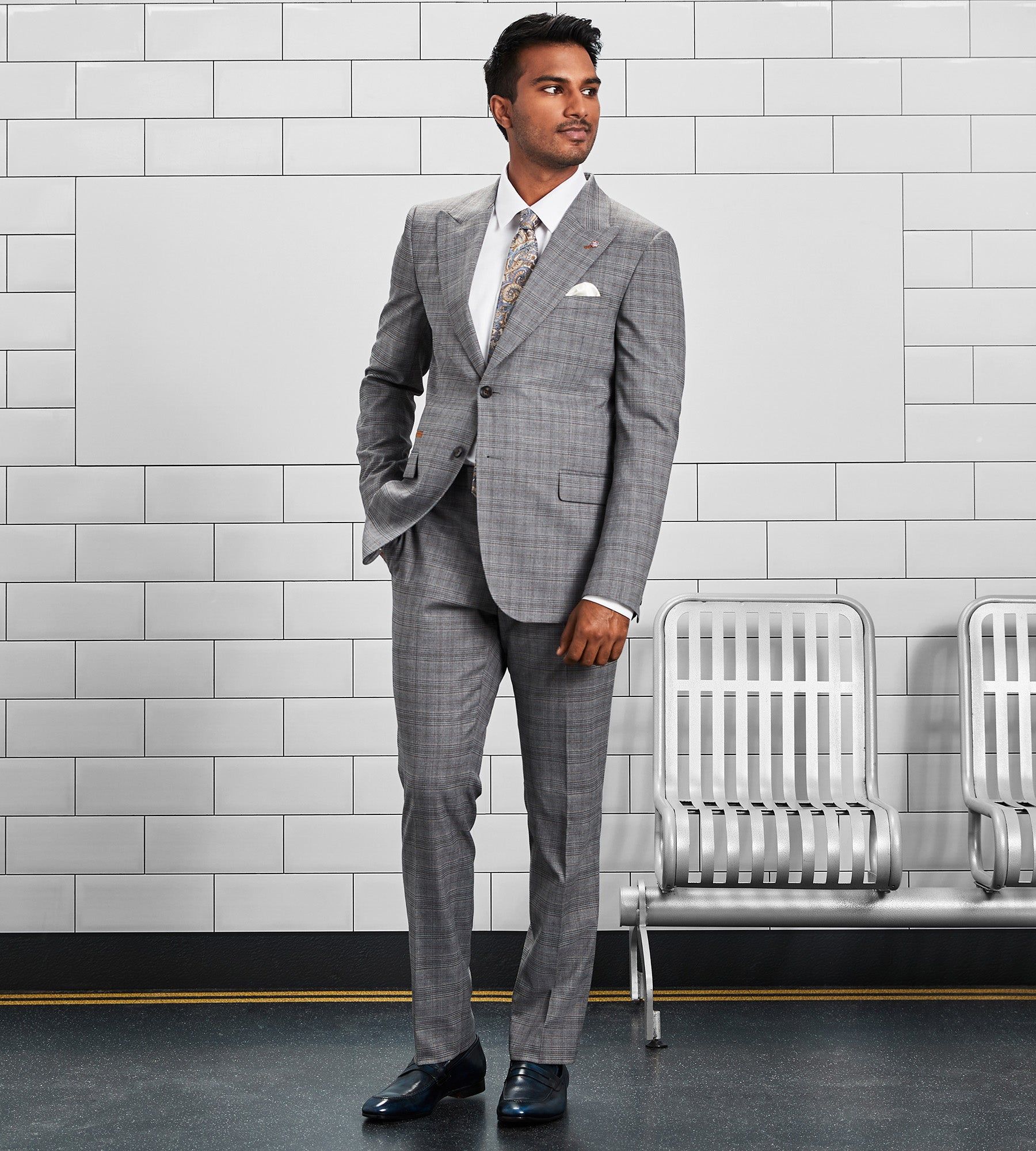 Slim Fit Check Peak Lapel Suit sold by Tip Top product image thumbnail 5