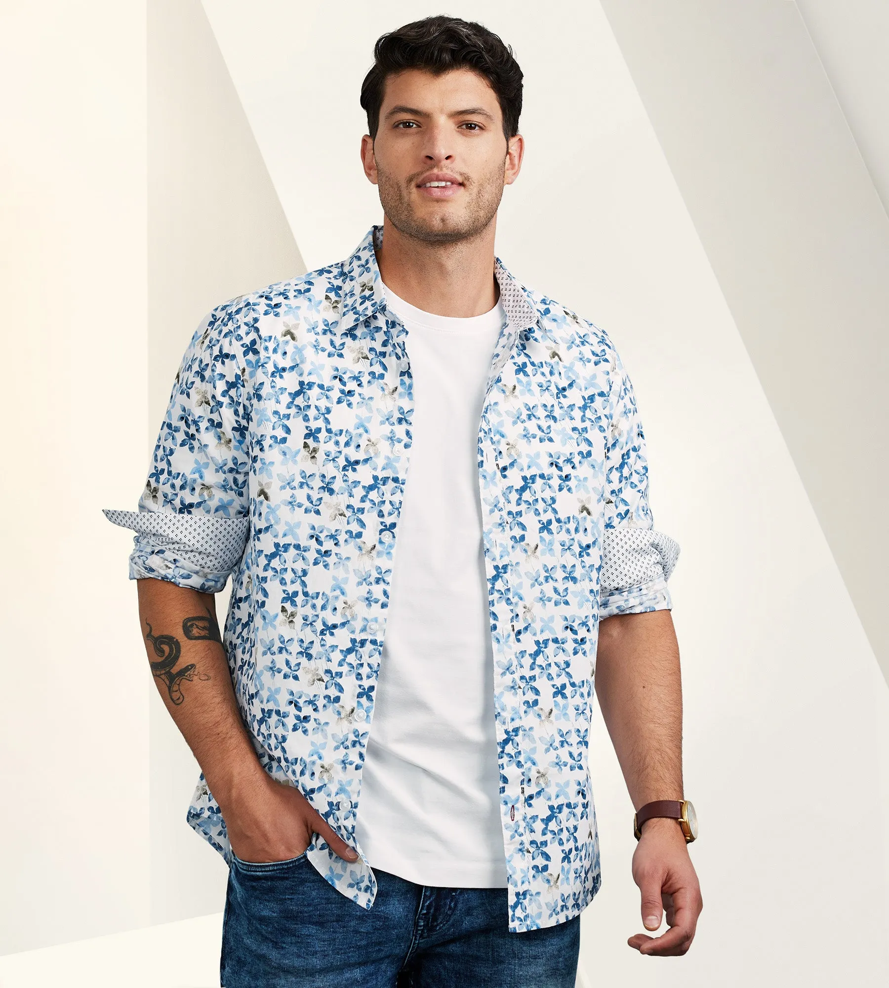 Modern Fit Long Sleeve Floral Print Sport Shirt sold by Tip Top