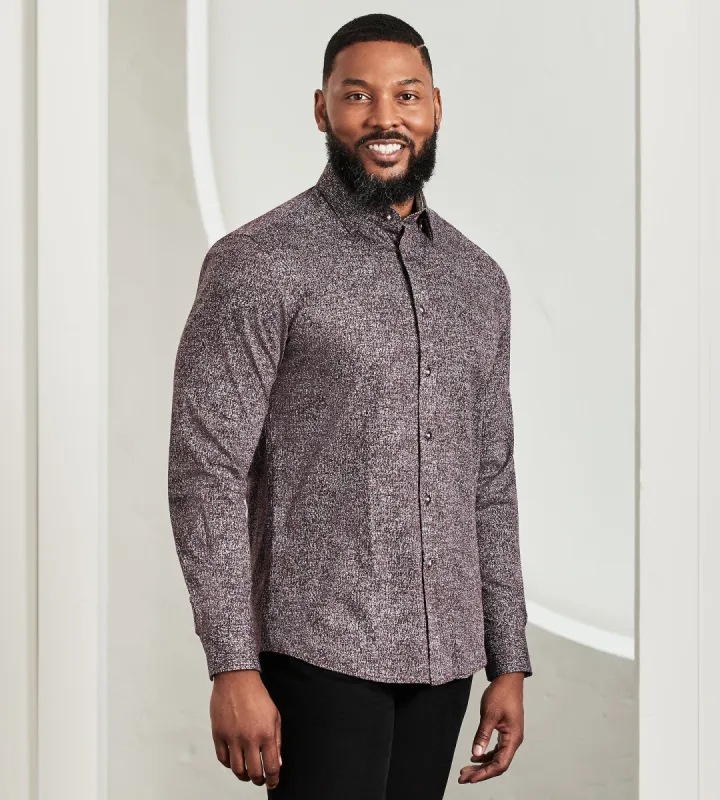 Modern Fit Long Sleeve 360° Stretch Cross Hatch Print Sport Shirt sold by Tip Top