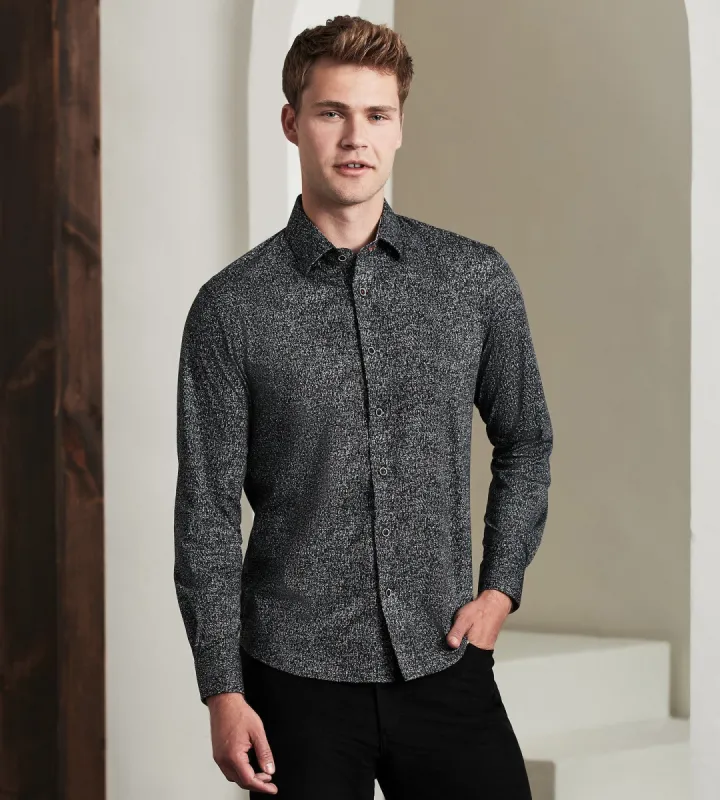 Modern Fit Long Sleeve 360° Stretch Cross Hatch Print Sport Shirt sold by Tip Top
