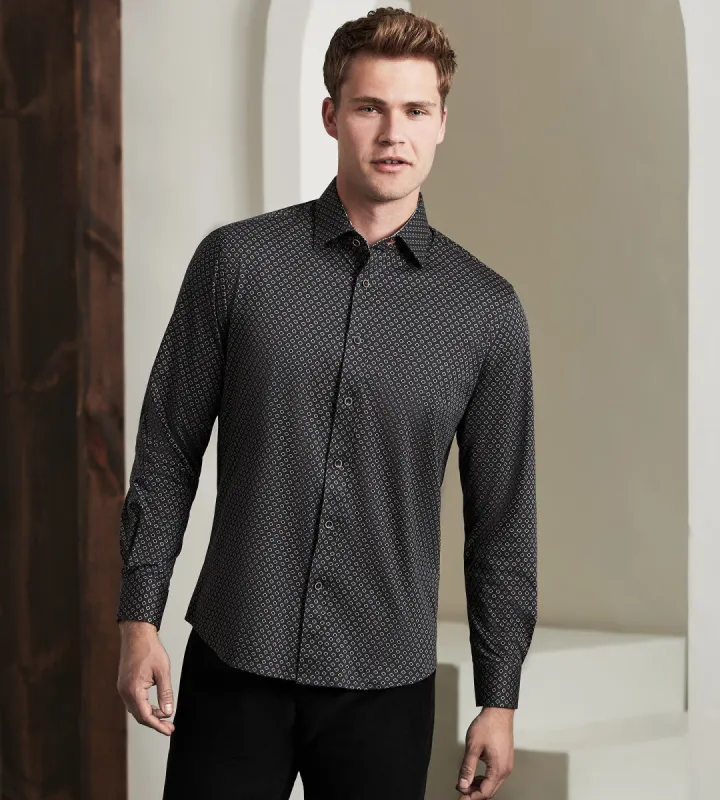 Modern Fit Long Sleeve 360° Stretch Geo Print Sport Shirt sold by Tip Top