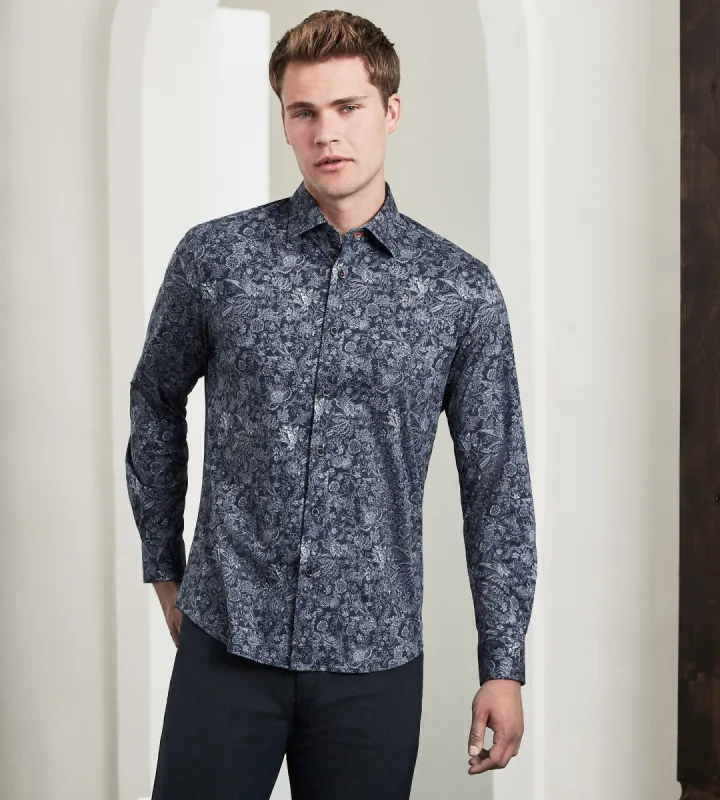 Modern Fit Long Sleeve 360° Stretch Floral Print Sport Shirt sold by Tip Top