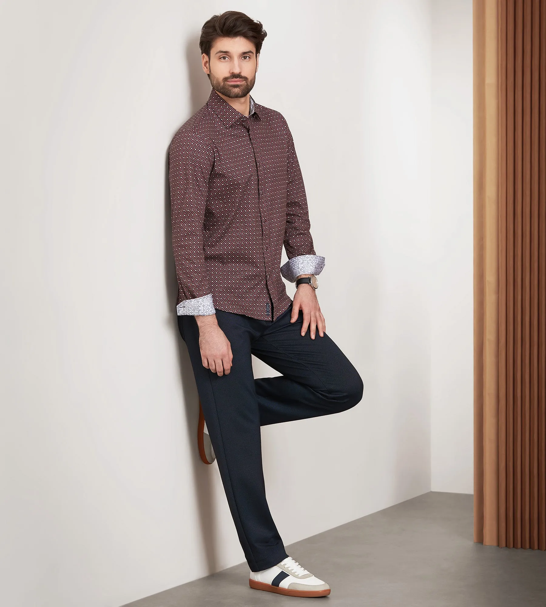 Modern Fit 360 Stretch Long Sleeve Geo Printed Sport Shirt sold by Tip Top product image thumbnail 3