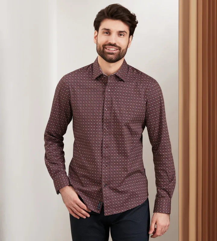 Modern Fit 360 Stretch Long Sleeve Geo Printed Sport Shirt sold by Tip Top