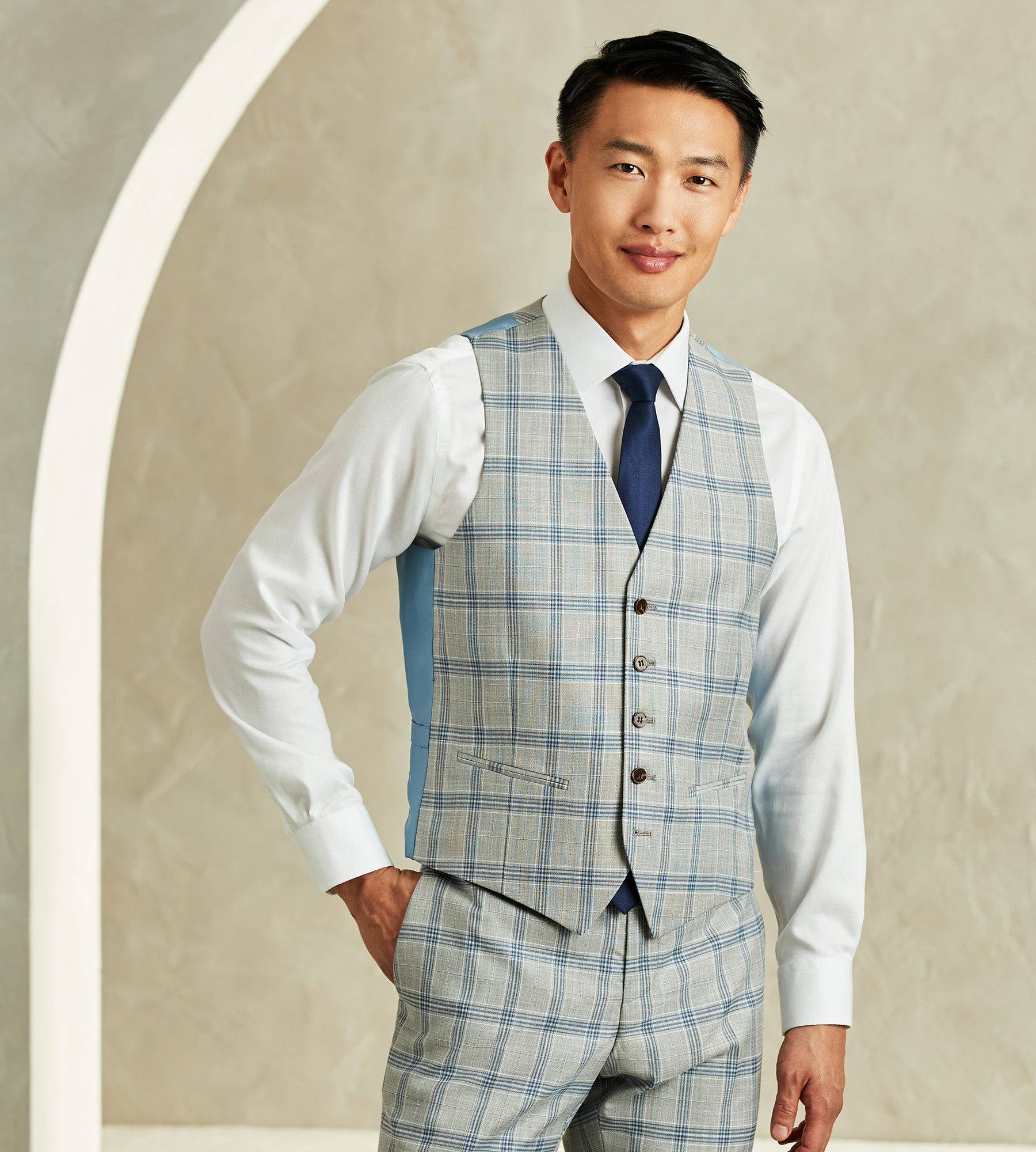 Slim Fit Check Suit Separate Vest sold by Tip Top