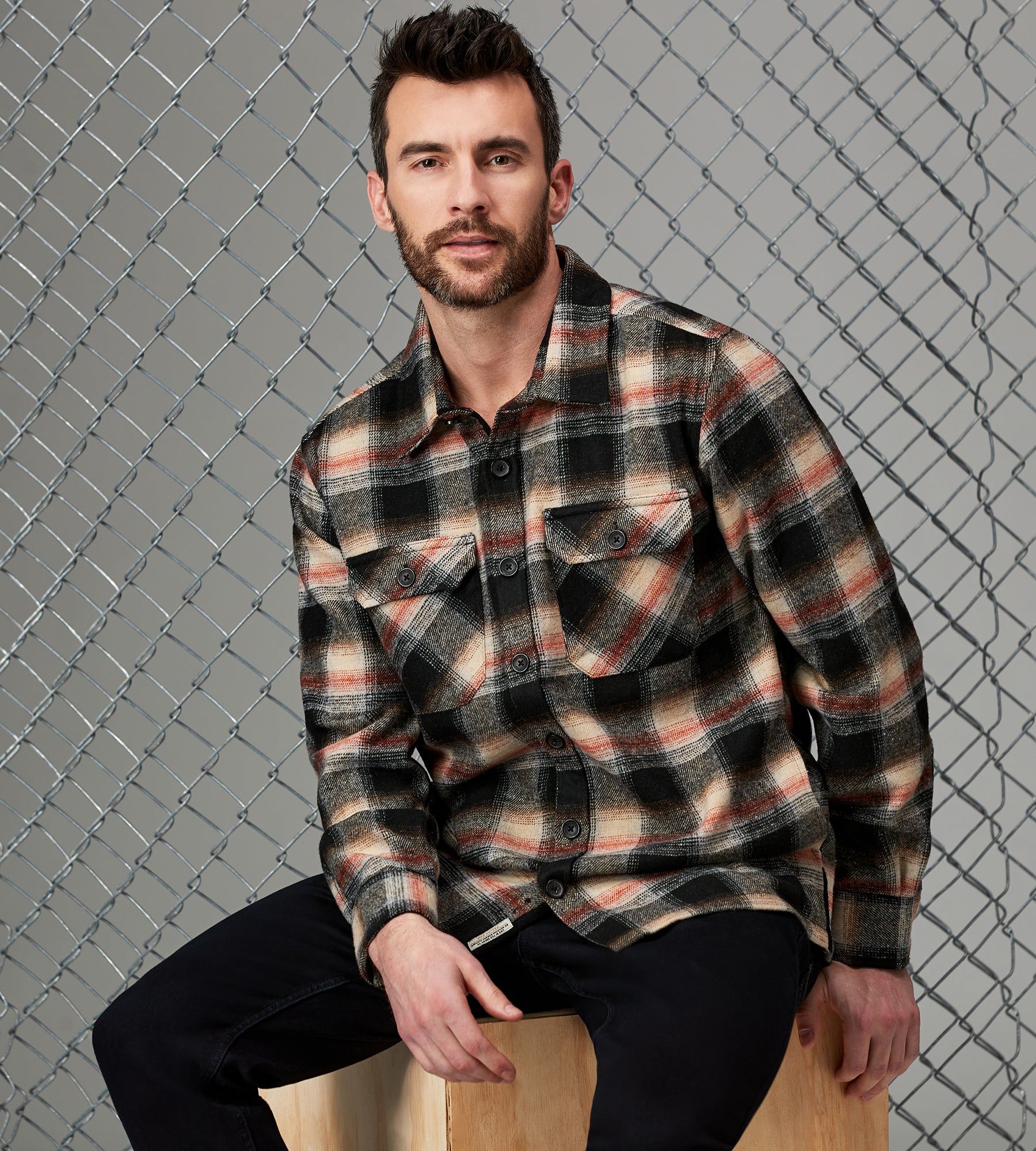 Modern Fit Long Sleeve Plaid Overshirt sold by Tip Top