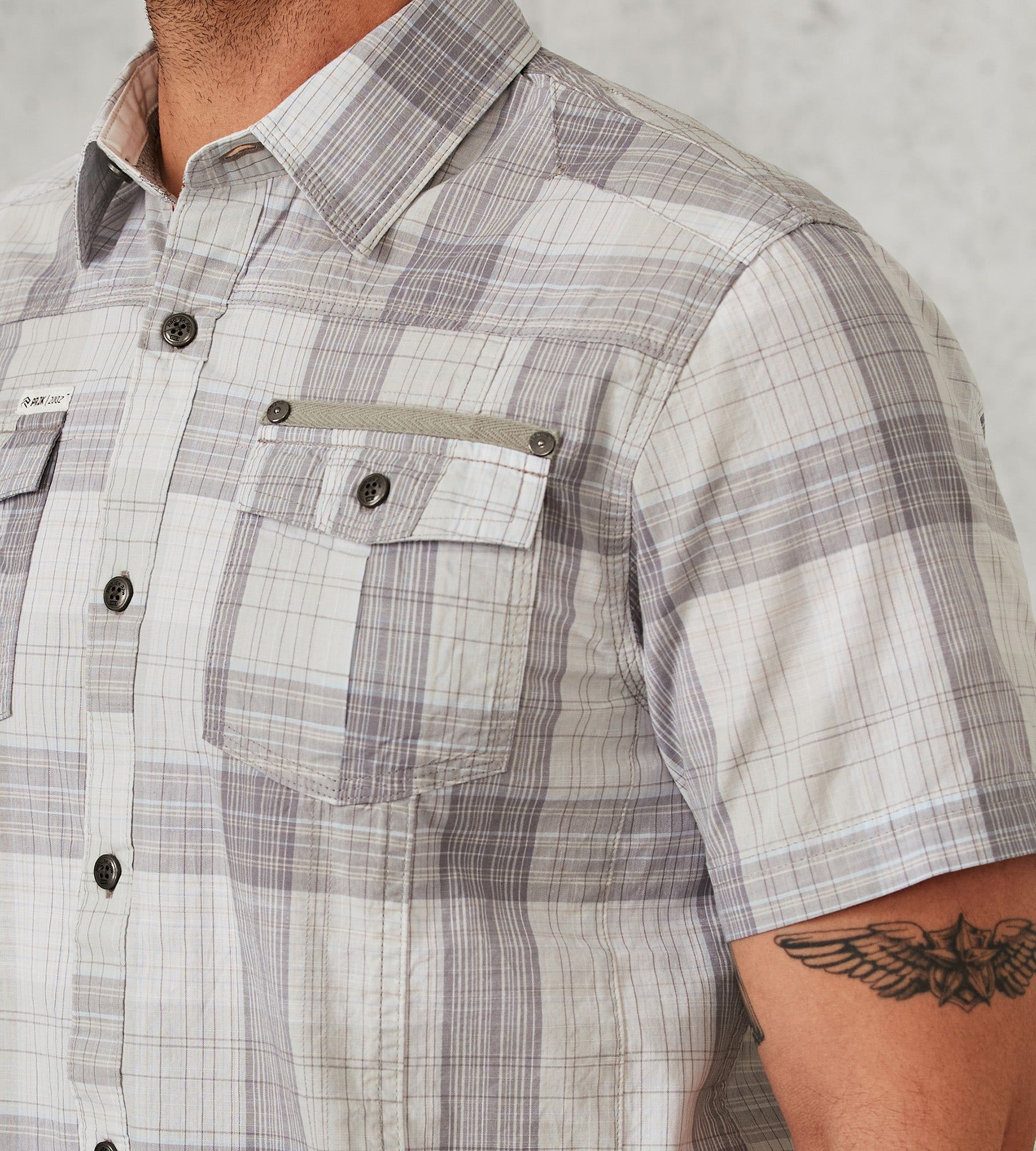 Modern Fit Short-Sleeve Two-Pocket Plaid Sport Shirt sold by Tip Top product image thumbnail 5