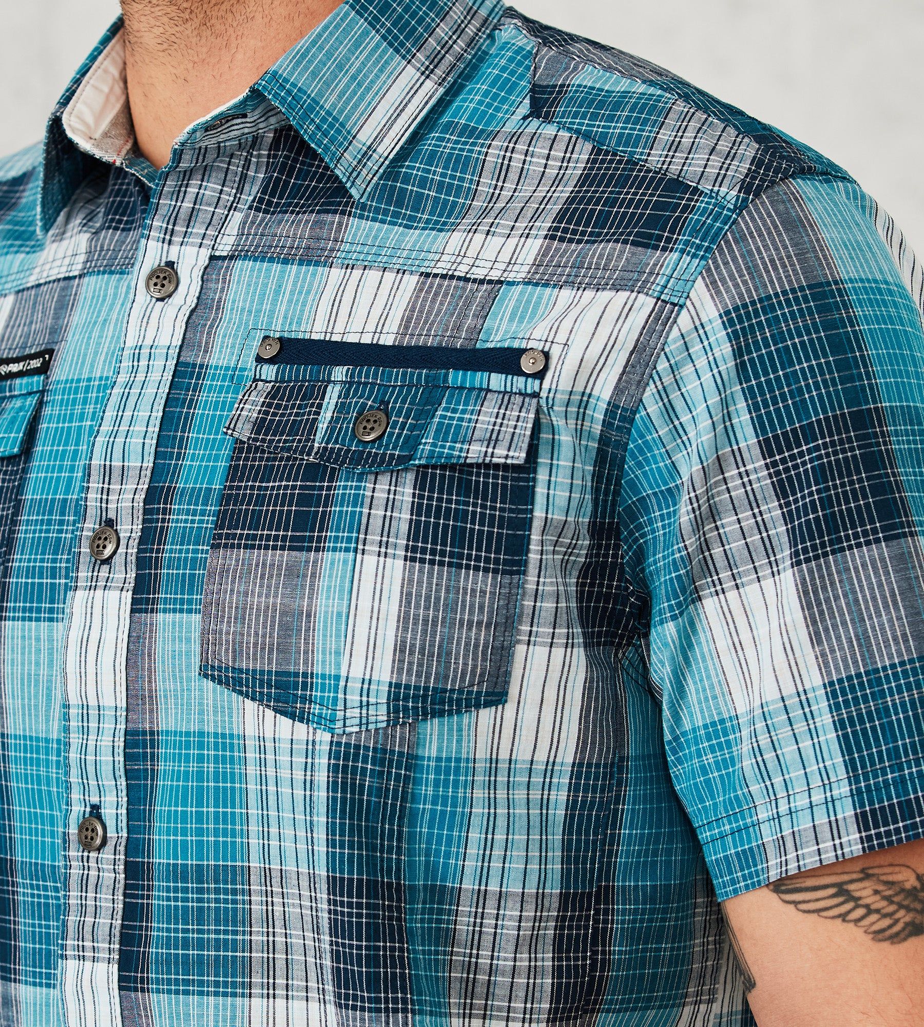 Modern Fit Short-Sleeve Two-Pocket Plaid Sport Shirt sold by Tip Top product image thumbnail 9