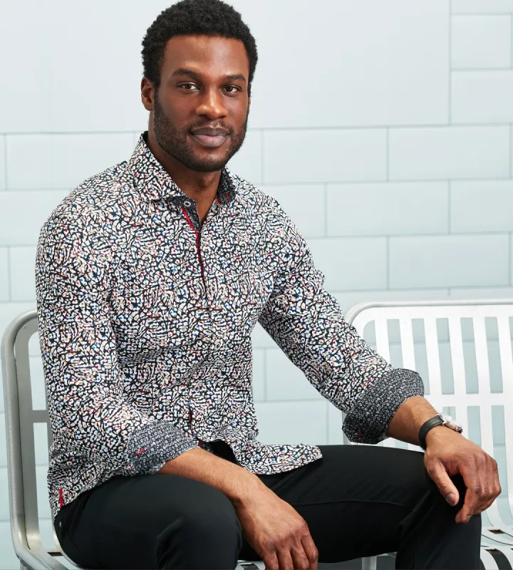 Modern Fit Long Sleeve Dot Print Sport Shirt sold by Tip Top