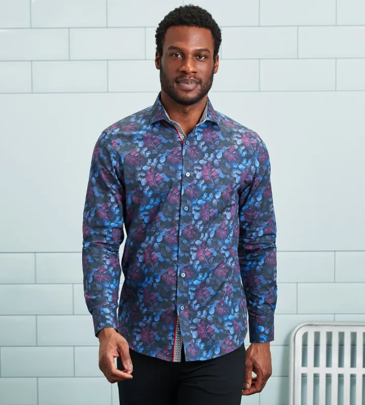 Modern Fit Long Sleeve Leaf Print Sport Shirt sold by Tip Top