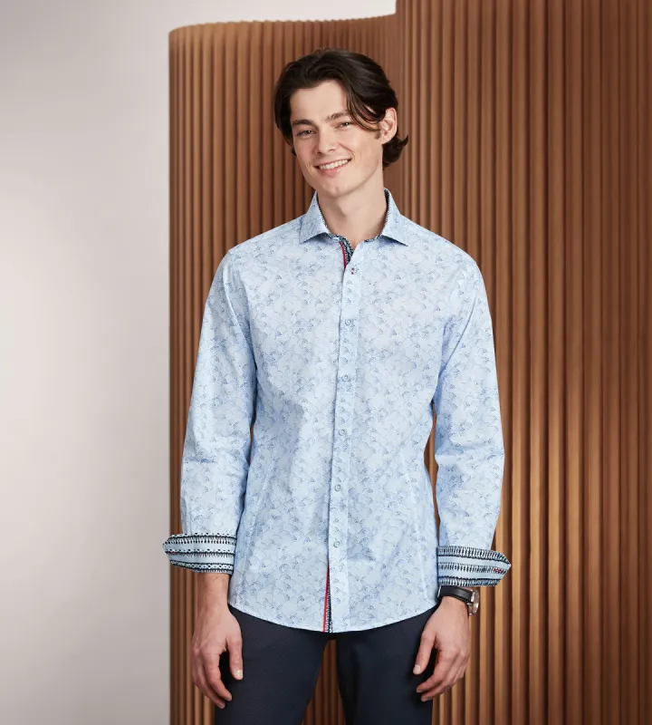 Modern Fit Long Sleeve Single Collar Printed Sport Shirt sold by Tip Top