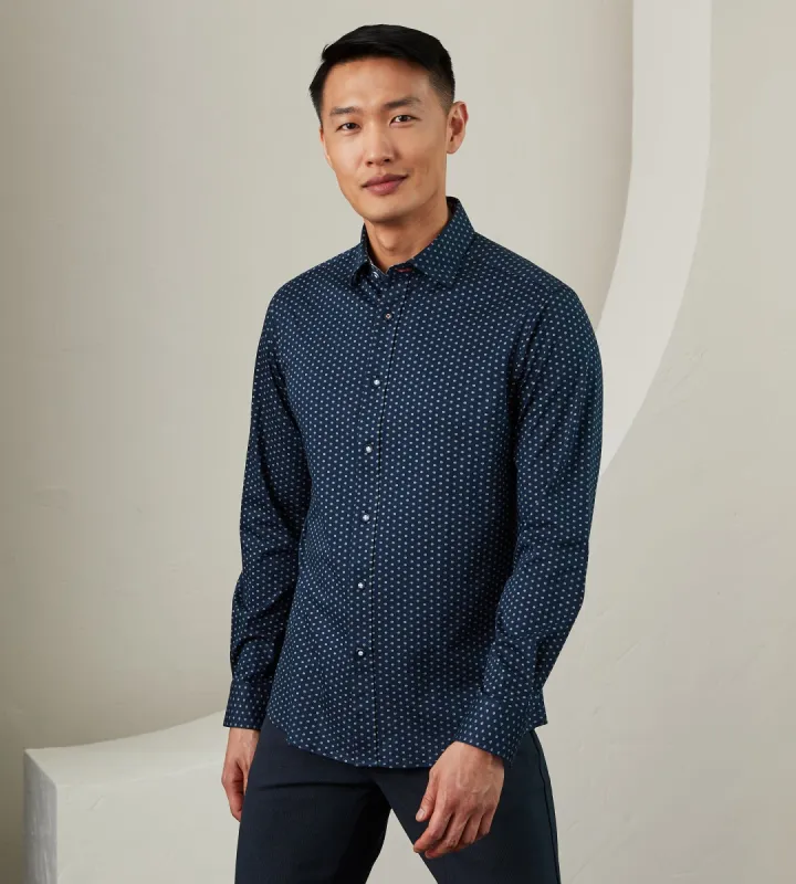 Modern Fit Long Sleeve 360° Stretch Geo Print Sport Shirt sold by Tip Top