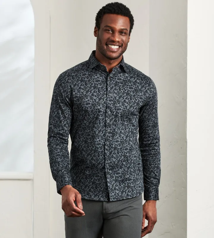Modern Fit Long Sleeve 360° Stretch Floral Print Sport Shirt sold by Tip Top