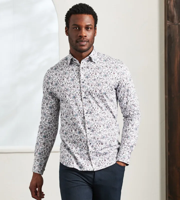 Modern Fit Long Sleeve 360° Stretch Floral Print Sport Shirt sold by Tip Top