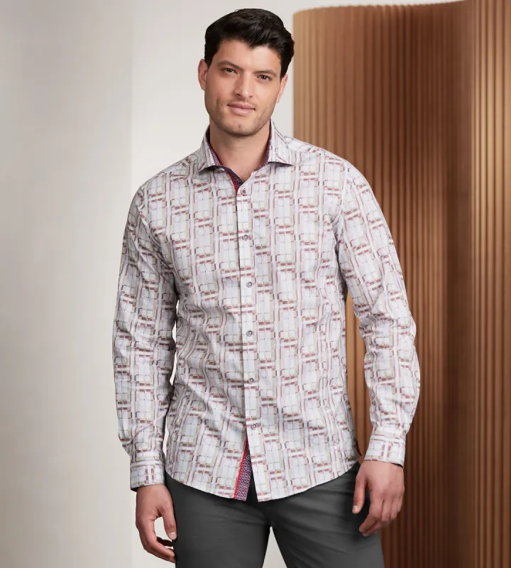 Modern Fit Long Sleeve Single Collar Printed Sport Shirt sold by Tip Top