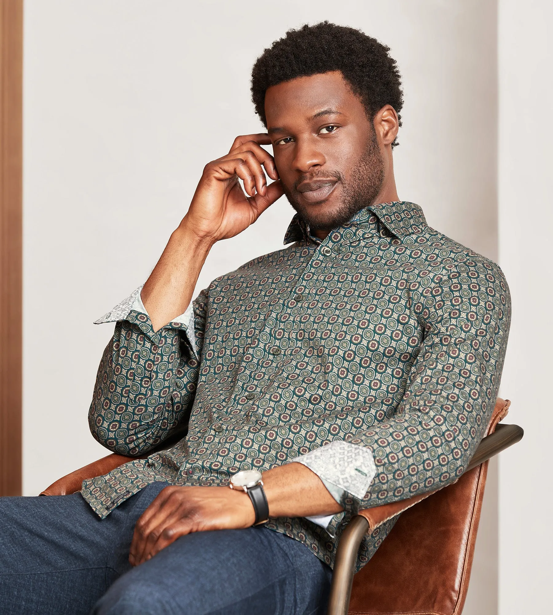 Modern Fit 360 Stretch Long Sleeve Geo Printed Sport Shirt sold by Tip Top