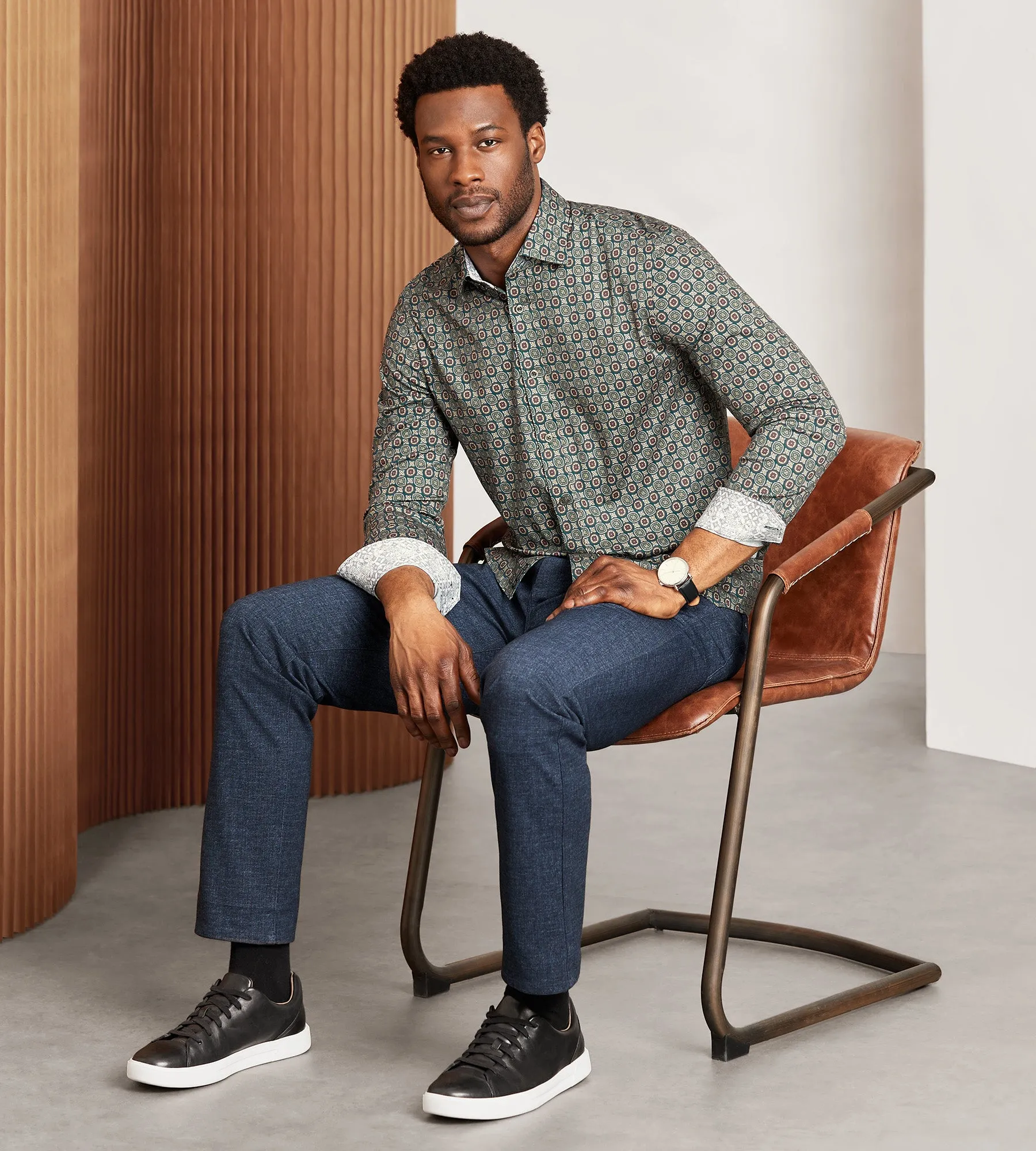 Modern Fit 360 Stretch Long Sleeve Geo Printed Sport Shirt sold by Tip Top product image thumbnail 3