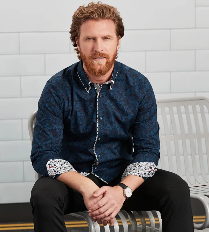 Modern Fit Long Sleeve Double-Collar Printed Sport Shirt sold by Tip Top