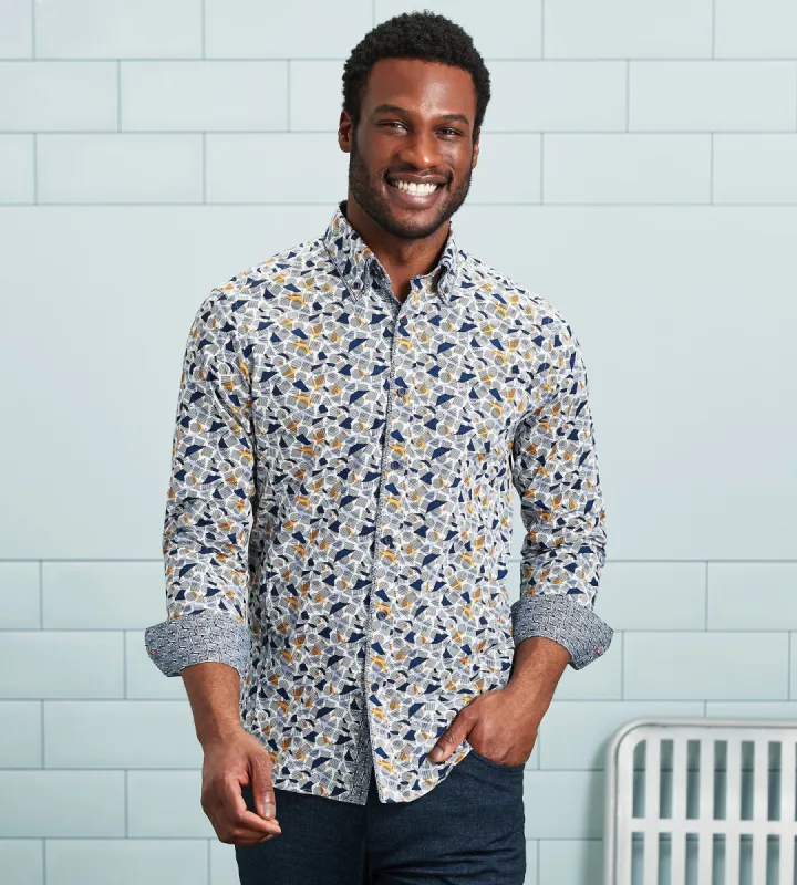 Modern Fit Long Sleeve Double-Collar Printed Sport Shirt sold by Tip Top