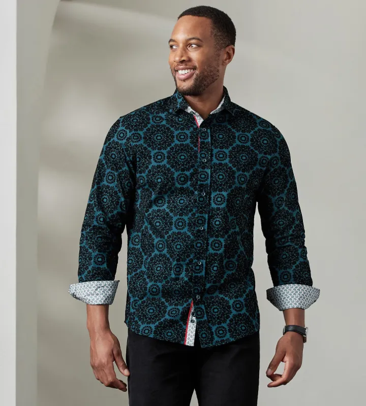 Modern Fit Long Sleeve Flocking Sport Shirt sold by Tip Top