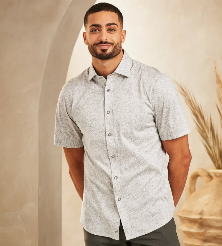 Modern Fit 360° Stretch Solid Textured Print Soft Touch Short-Sleeve Sport Shirt sold by Tip Top