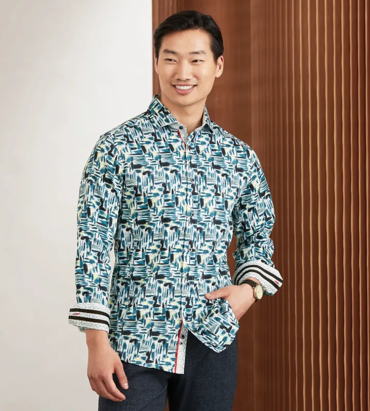 Modern Fit Long Sleeve Water Colour Print Sport Shirt sold by Tip Top