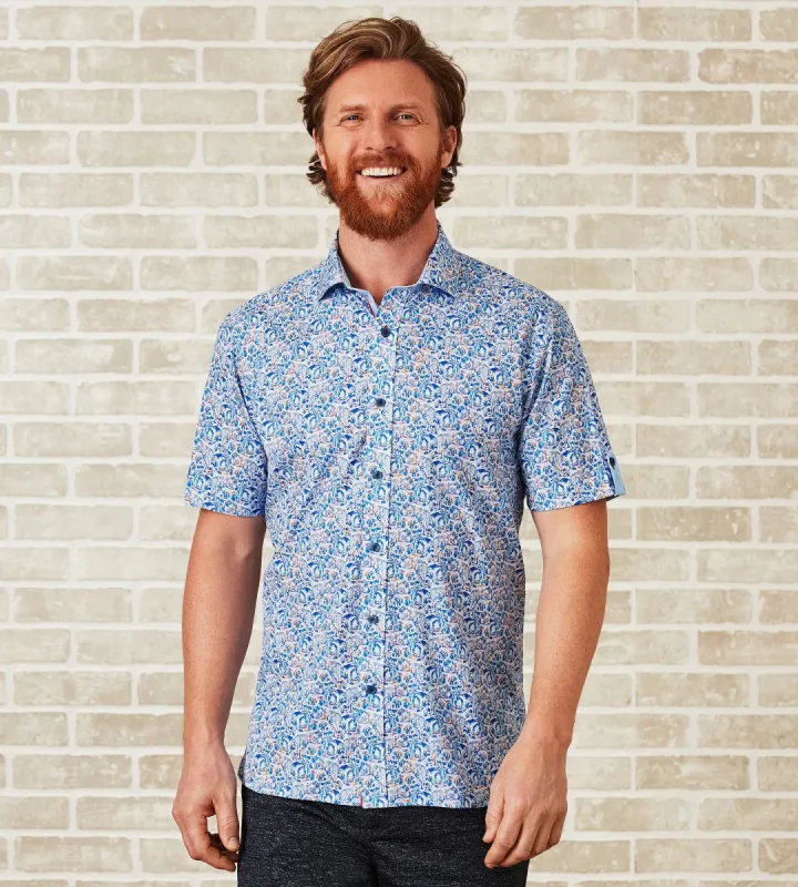 Modern Fit Short-Sleeve Water Colour Printed Sport Shirt sold by Tip Top
