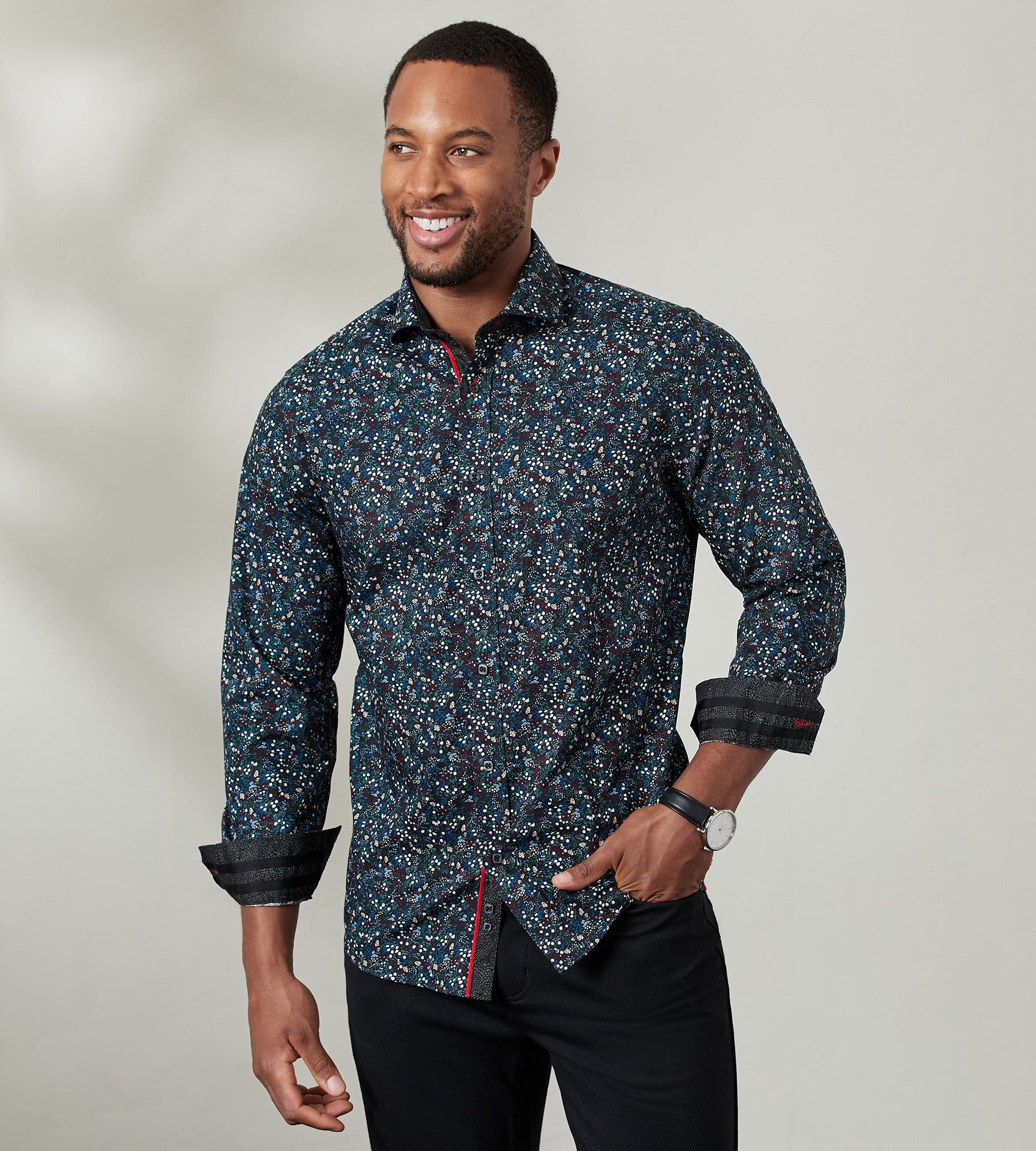 Modern Fit Long Sleeve Floral Print Sport Shirt sold by Tip Top