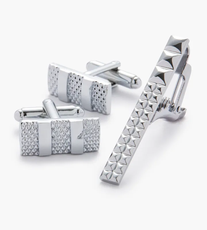 Bevelled Cuff Links & Tie Bar Set made by Tip Top